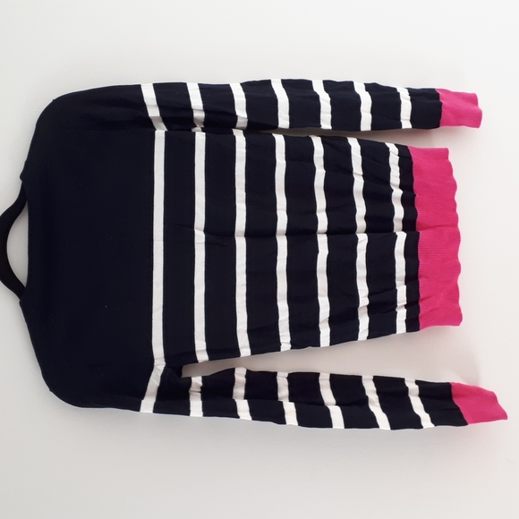 J. Crew striped black and white sweater with pink accents - Picture 2 of 5